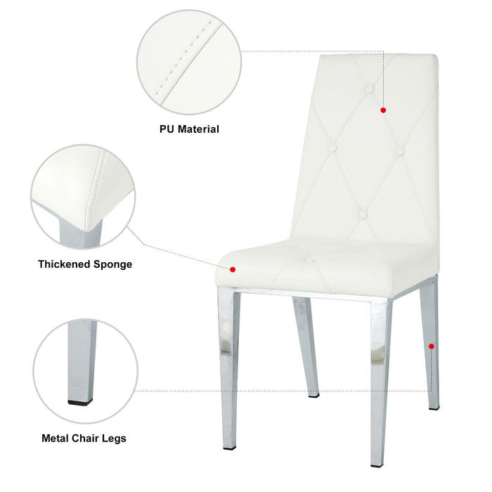 Modern Simple Light Luxury Dining Chair Home Bedroom Stool Back PU Electroplated Chair Legs (Set of 2) - White