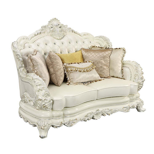 Adara - Loveseat - White PU & Antique White Finish Unique Piece Furniture