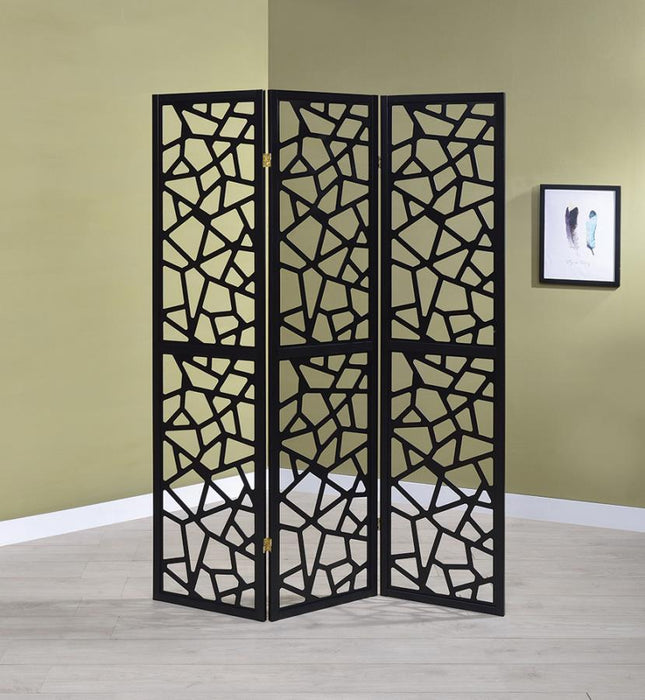Nailan - 3-panel Open Mosaic Pattern Room Divider - Black Unique Piece Furniture