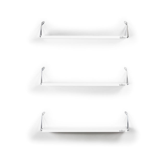 Altai Floating Wall Decor Wall Mounted Rustic Decorative Hanging Metal Bracket Triple Shelfs For Books, White/Chrome