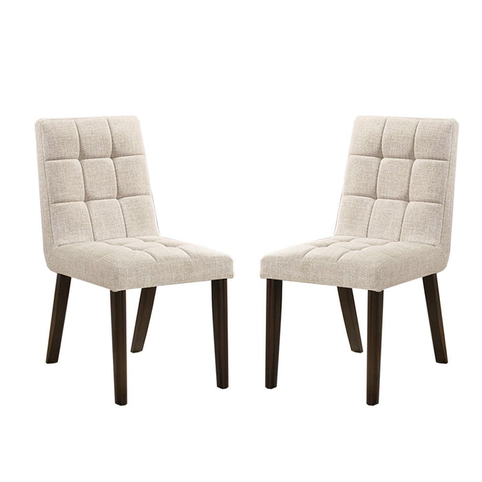 (Set of 2) Upholstered Dining Chairs In Dark Walnut And Beige