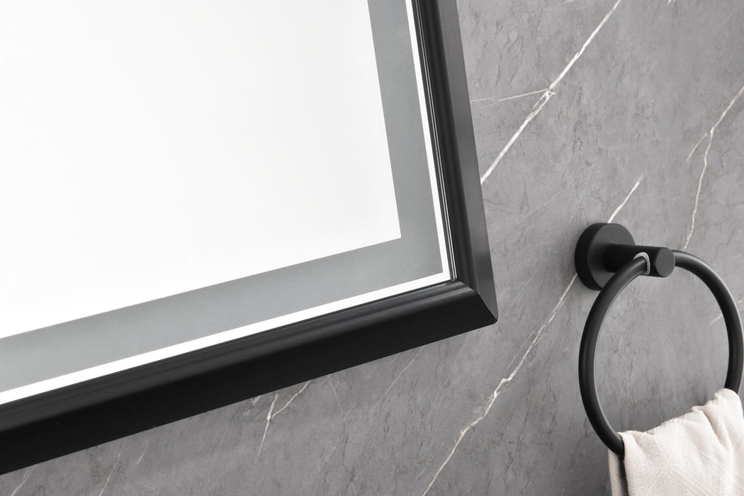 Oversized Rectangular Black Framed LED Mirror, Anti - Fog Dimmable Wall Mount Bathroom Vanity Mirror