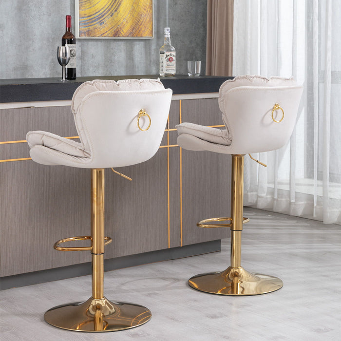 A&A Furniture, Swivel Bar Stools (Set of 2) Counter Height Adjustable Barstools, Dining Bar Chairs Upholstered Modern Bar Stool For Kitchen Island, Cafe, Bar Counter, Dining Room - Beige