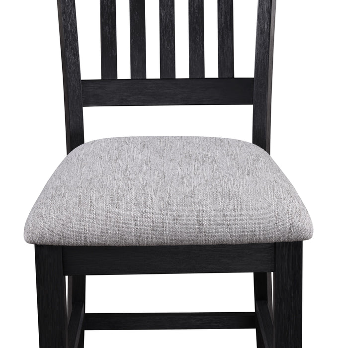 2 Piece Farmhouse Counter Height Upholstered Dining Chair Stools Upholstered With Comfortable Gray Padded Fabric Dark Gray Finish Wooden Dining Room Furniture