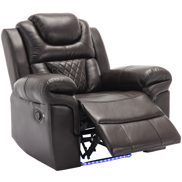 Home Theater Seating Manual Recliner Chair With LED Light Strip For Living Room, Bedroom, Brown