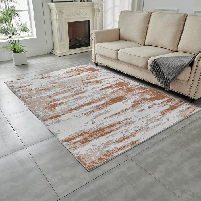 Zara Collection Abstract Design Gray Brown Rust Machine Washable Super Soft Area Rug