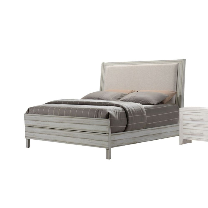 Shayla - Eastern King Bed - Fabric & Antique White Unique Piece Furniture