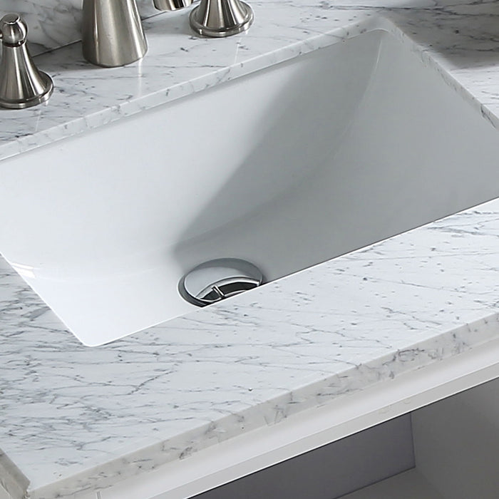 Bathroom Vanity Set 60" Double Sink, Carrara White Marble Countertop Without Mirror