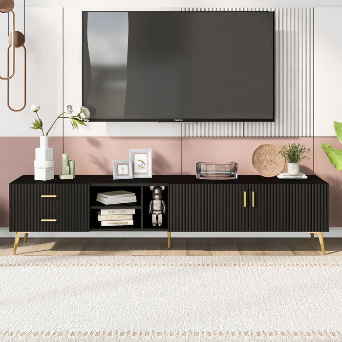U-Can Modern TV Stand With 5 Champagne Legs - Durable, Stylish, Spacious, Versatile Storage Tvs Up To 77" (Black)