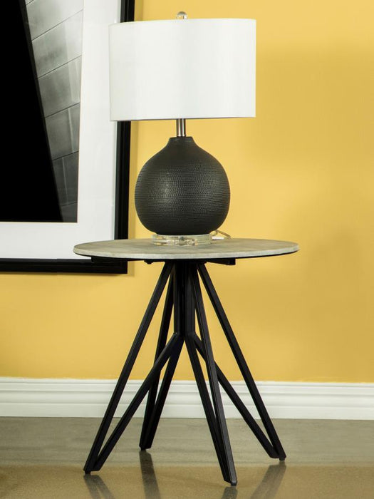 Hadi - Round End Table With Hairpin Legs - Cement And Gunmetal Unique Piece Furniture