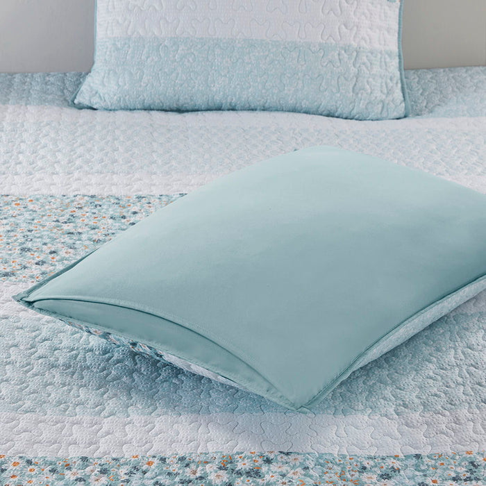 4 Piece Seersucker Quilt Set With Throw Pillow - Aqua