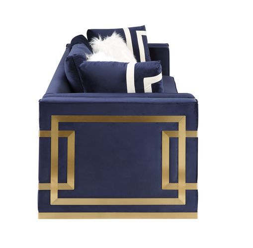 Virrux - Sofa - Blue Velvet & Gold Finish Unique Piece Furniture