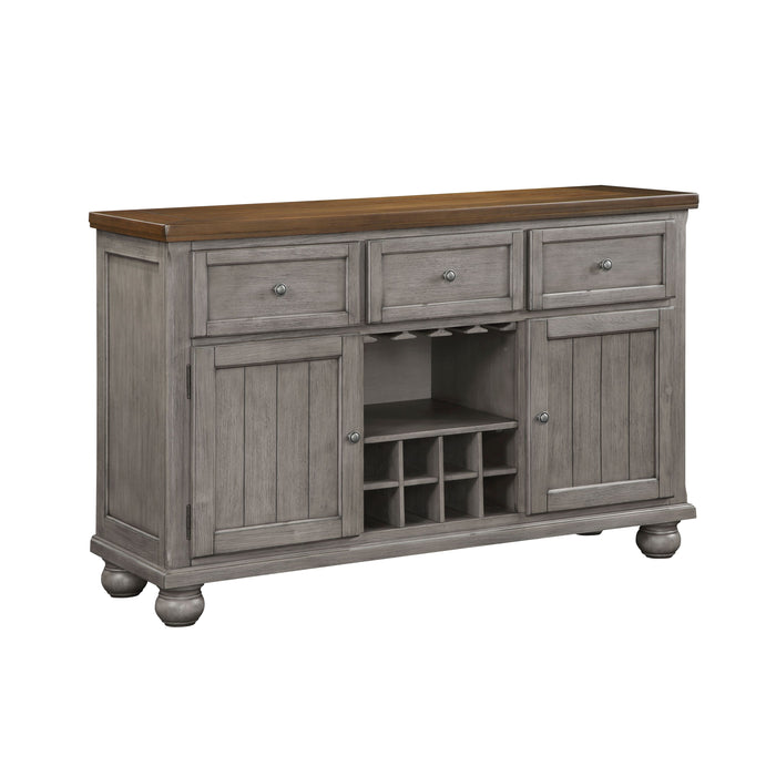 Traditional Style Gray Finish 1 Piece Server Of Drawers Storage Cabinet Adjustable Shelf 8-Bottle Wine Rack Wooden Furniture
