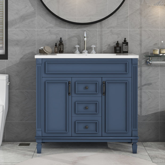 36'' Bathroom Vanity With Top Sink, Modern Bathroom Storage Cabinet With 2 Soft Closing Doors And 2 Drawers, Single Sink Bathroom Vanity - Blue