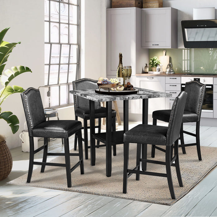 Topmax 5 Piece Dining Set With Matching Chairs And Bottom Shelf For Dining Room, Black Chair / Gray Table