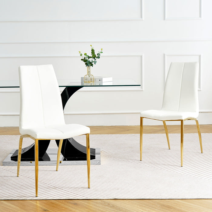 Modern Simple Table And Chair Set, One Table And Four Chairs Transparent Tempered Glass Table Top, Solid Base Gold Plated Metal Chair Legs (Set of 5) - White / Black
