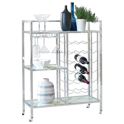 Derion - Glass Shelf Serving Cart With Casters - Chrome Unique Piece Furniture