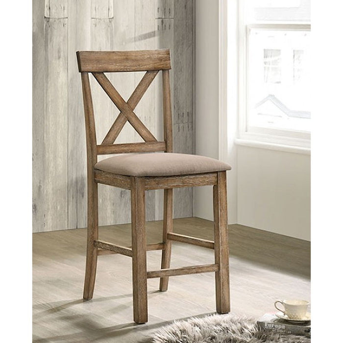 (Set of 2) Fabric And Wood Counter Height Chairs In Rustic Oak And Brown