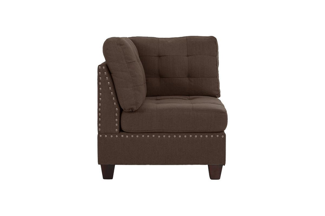 Living Room Furniture Tufted Corner Wedge Black Coffee Linen Like Fabric 1 Piece Cushion Nail Heads Wedge Sofa Wooden Legs