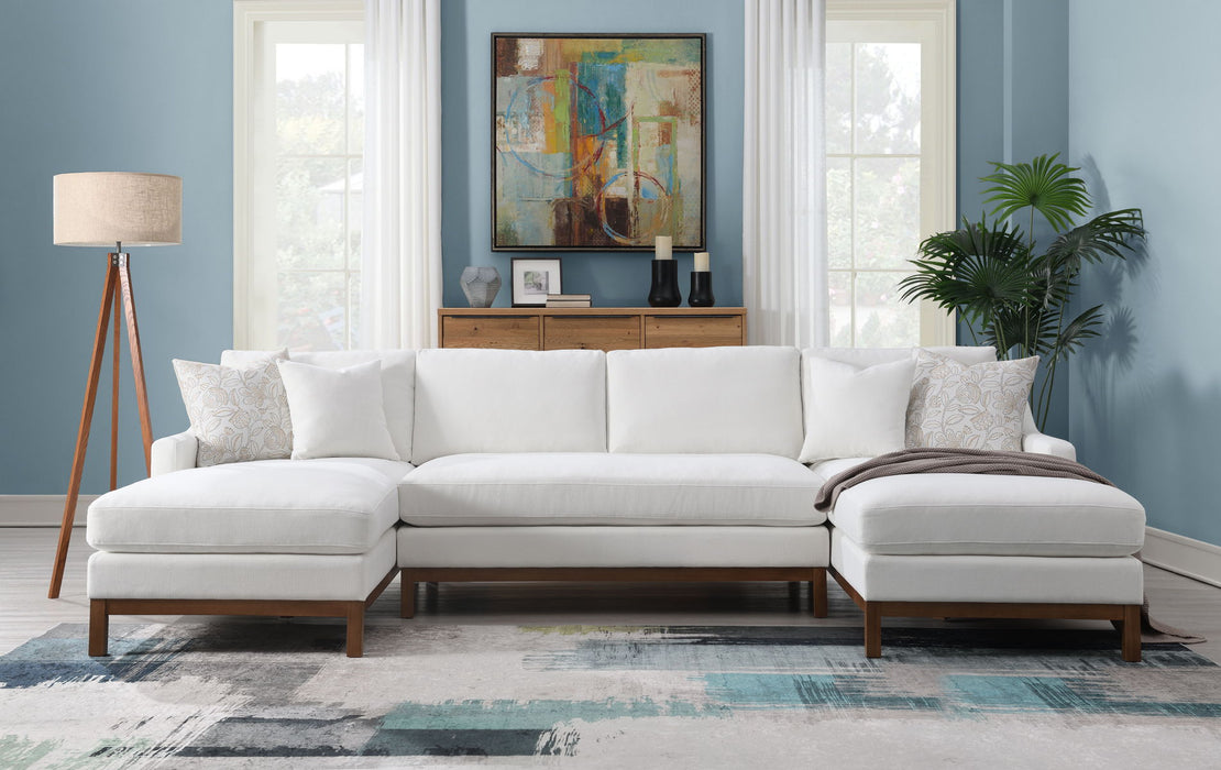 Acme Valiant Sectional Sofa With 4 Pillows, Ivory Chenille