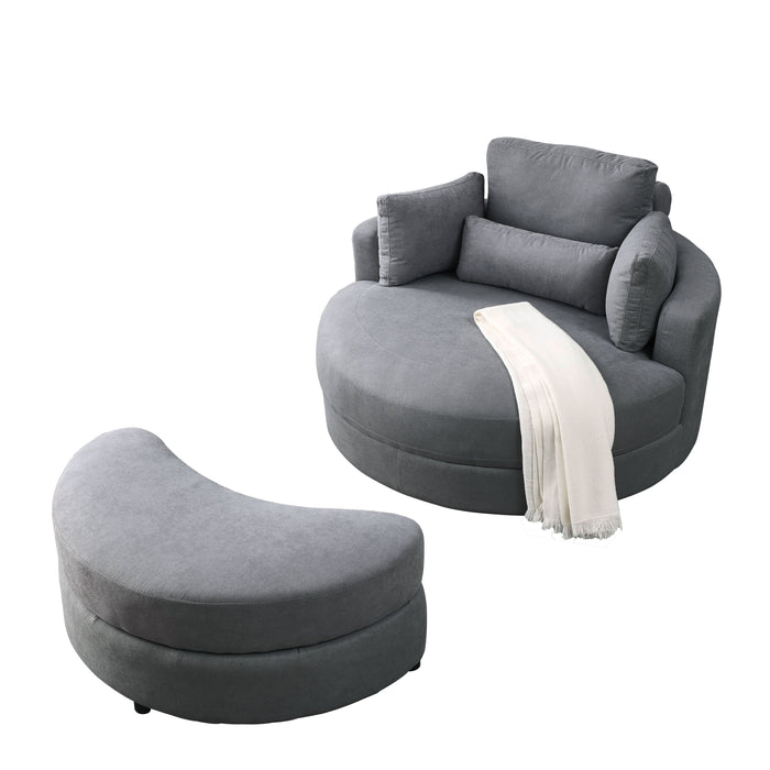 Welike Swivel Accent Barrel Modern Dark Gray Sofa Lounge Club Big Round Chair With Storage Ottoman Linen Fabric For Living Room Hotel With Pillows