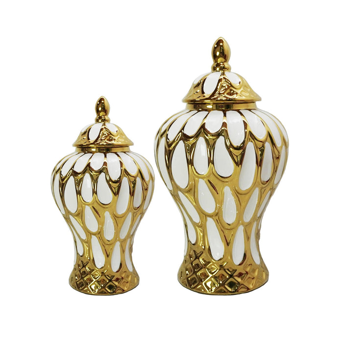 Alluring Ginger Jar With Removable Lid - White / Gold