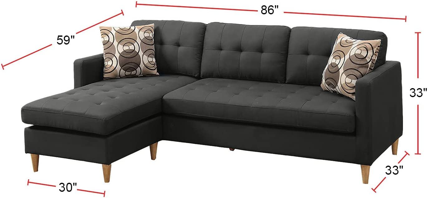 Black Polyfiber Sectional Sofa Living Room Furniture Reversible Chaise Couch Pillows Tufted Back Modular Sectionals