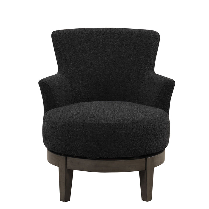 360 Degree Swivel Chair Wingback Accent Chair Elegant Upholstered Seating Durable Rubberwood Legs For Any Space, Black