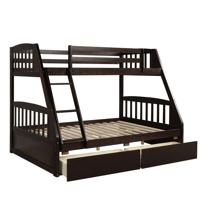 Top max Solid Wood Twin Over Full Bunk Bed With Two Storage Drawers, Espresso
