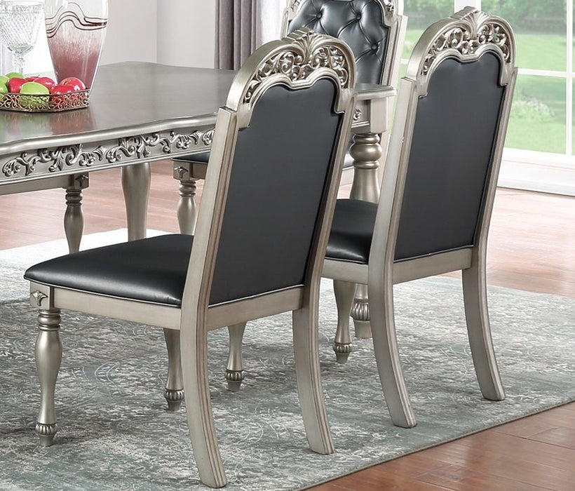 Majestic Formal (Set of 2) Arm Chairs Grey / Silver Finish Rubberwood Dining Room Furniture Intricate Design Cushion Upholstered Seat Tufted Back
