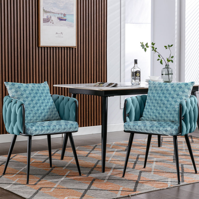 Blue Modern Dining Chairs (Set of 2) Hand Weaving Accent Chairs Living Room Chairs Upholstered Side Chair For Dining Room Kitchen Vanity Living Room
