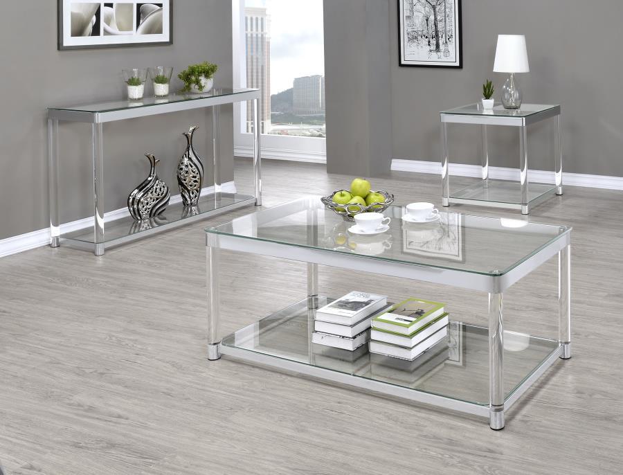 Anne - Coffee Table With Lower Shelf - Chrome And Clear Unique Piece Furniture