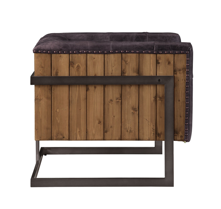 Sagat - Accent Chair - Antique Ebony Top Grain Leather & Rustic Oak Unique Piece Furniture