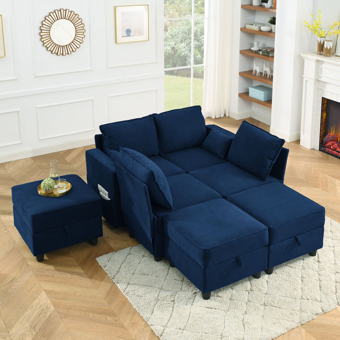 Arm Single Seat Of Module Sofa, Navy Blue Corduroy Velvet, Spring Pack Cushions