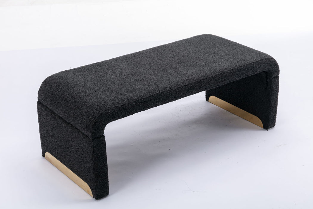 New Boucle Fabric Loveseat Ottoman Footstool Bedroom Bench Shoe Bench With Gold Metal Legs, Black