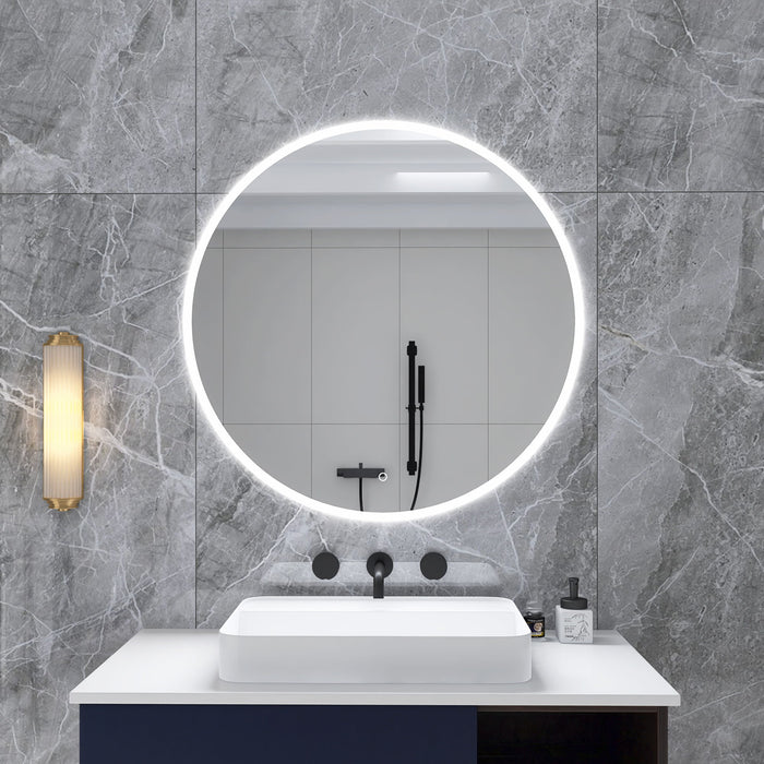 32" Round Wall - Mounted Dimmable LED Bathroom Vanity Mirror With Defogger, Bluetooth Music Speaker - Silver
