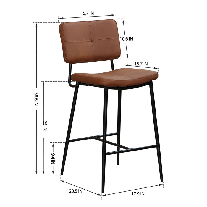 Bar Stools (Set of 2), 25" Hight Back Stool Upholstered Counter Chair Heavy - Duty Steel Frame Pub Breakfast Bar Chairs For Kitchen, Brown