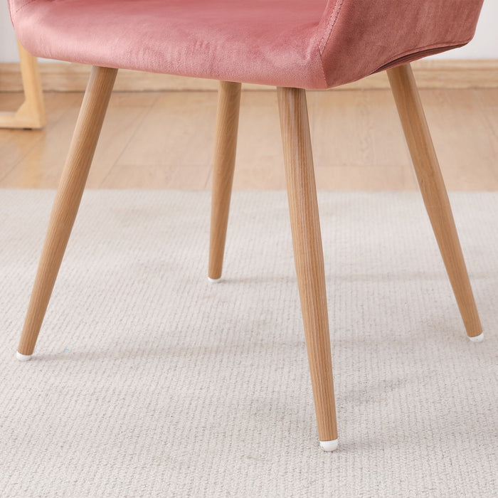 Velet Upholstered Side Dining Chair With Metal Leg (Pink Velet / Beech Wooden Printing Leg), Kd Backrest