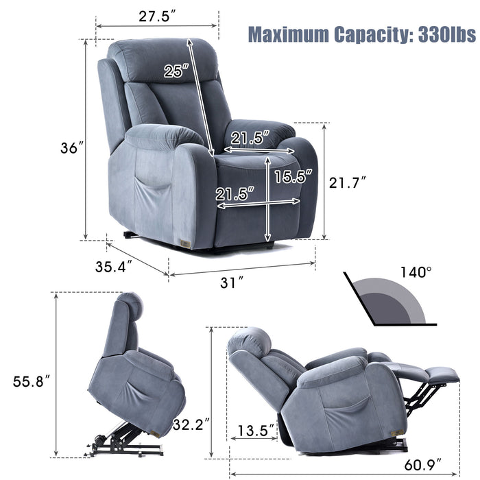 Lift Chair Recliner For Elderly Power Remote Control Recliner Sofa Relax Soft Chair Anti - Skid Australia Cashmere Fabric Furniture Living Room (Light Blue)