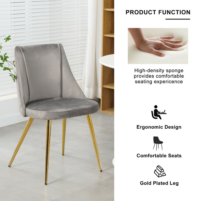 Modern Simple Light Luxury Dining Gray Chair Home Bedroom Stool Back Dressing Chair Student Desk Chair Gold Metal Legs (Set of 4)
