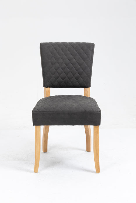 Upholstered Diamond Stitching Leathaire Dining Chair With Solid Wood Legs Gray