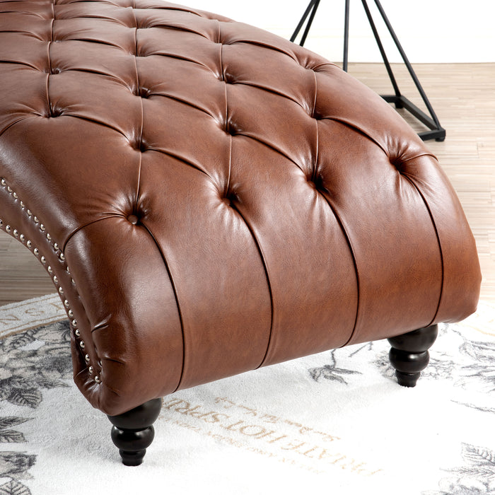Tufted Armless Chaise Lounge - Brown