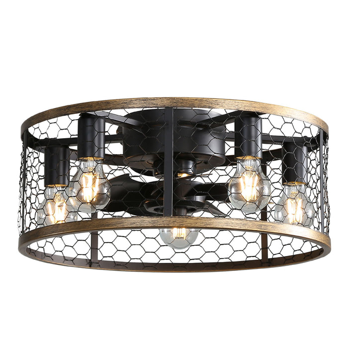 Industrial Caged Ceiling Fan With 7 Blades Remote Control Reversible Bldc Motor For Farmhouse