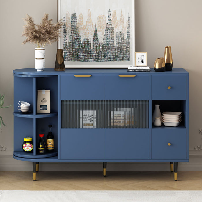 U_Style Rotating Storage Cabinet With 2 Doors And 2 Drawers, Suitable For Living Room, Study, And Balcony - Navy Blue