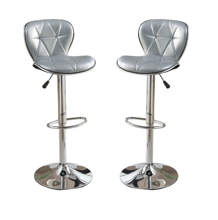Silver / Gray Faux Leather Pvc Stool Counter Height Chairs (Set of 2) Adjustable Height Kitchen Island Stools Chrome Base.