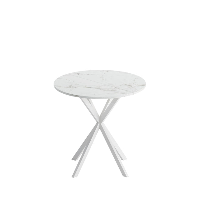 Modern Cross Leg Round Dining Table, White Marble Top Occasional Table, Two Piece Removable Top, Matte Finish Iron Legs