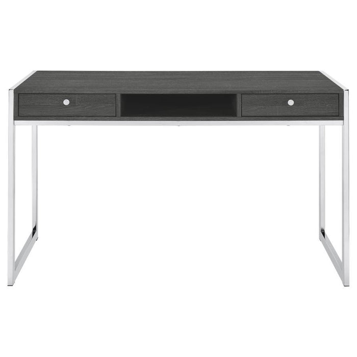 Wallice - 2-Drawer Writing Desk - Weathered Gray And Chrome Unique Piece Furniture