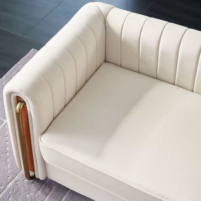 Modern Velvet Sofa Beige Color