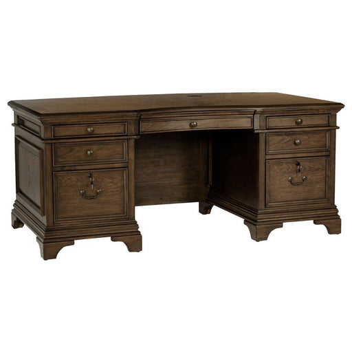 Hartshill - Executive Desk With File Cabinets - Burnished Oak Unique Piece Furniture