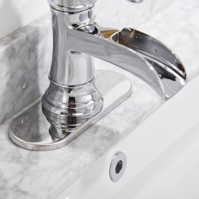 Waterfall Single Hole Single - Handle Low - Arc Bathroom Faucet With Supply Line In Polished Chrome